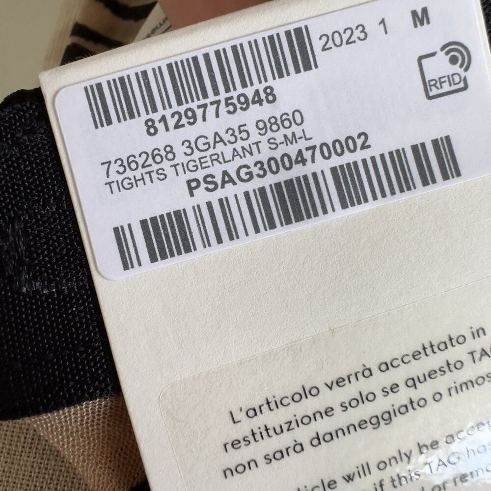 NWT GUCCI Stretch Knit Zebra Print Tights In Beige SZ M - Picture 4 of 6